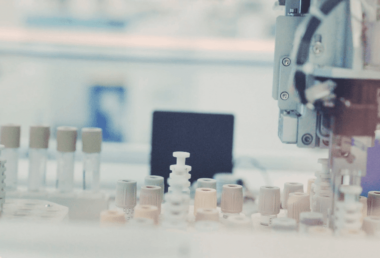 A row of vials in a medical lab