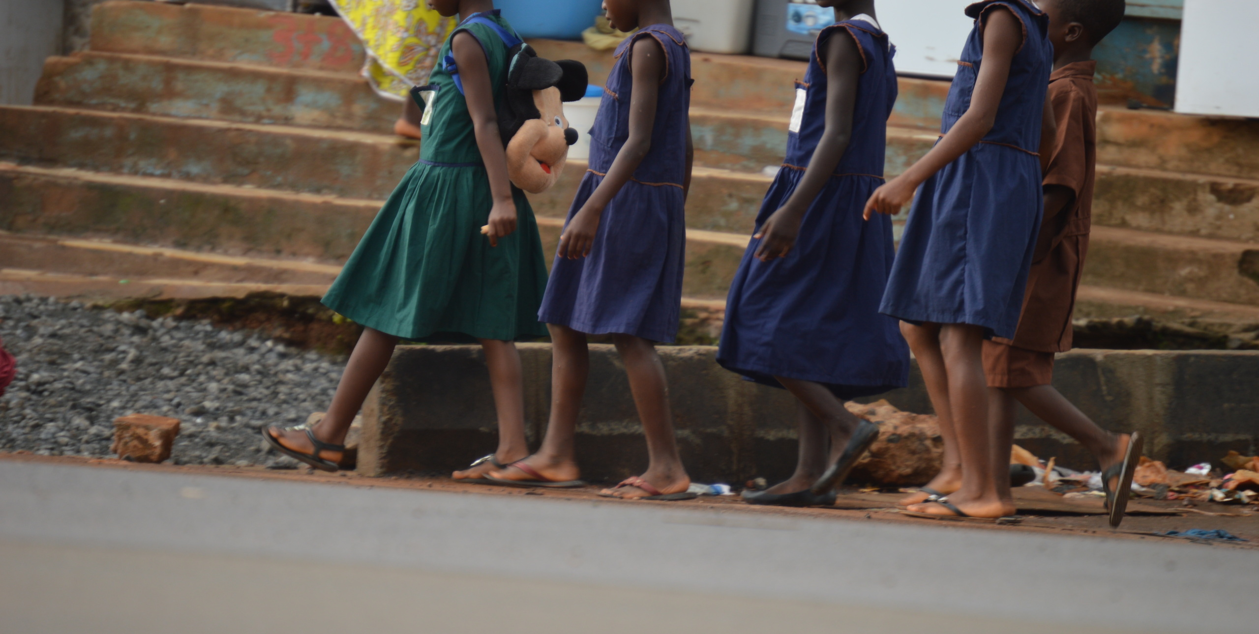 School-aged girls walking on the streets